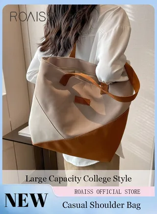 Women Canvas Single Shoulder Bag Spacious Student Bag Ladies Zippered Tote Bag for Commuting 