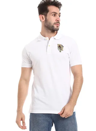 Stitched Chest Logo Pique Patterned Polo Shirt 