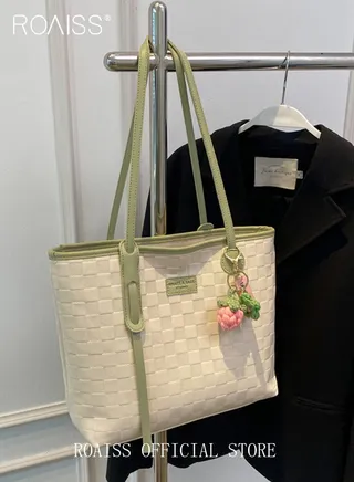Women Canvas Single Shoulder Bag Spacious Student Bag Ladies Zippered Tote Bag for Commuting 
