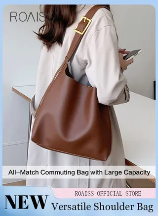 Versatile Large Capacity Bucket Bag for women Convenient Magnetic texture metal buckle Tote Bag Lazy Style Retro Niche Design Practical Wear Resistant Shoulder Crossbody Bag 
