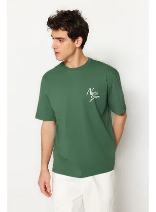 Green Men's Relaxed/Comfortable Cut Text Printed  T-Shirt. 