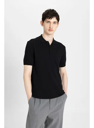 Man Smart Casual Slim Fit Polo Neck Short Sleeve Tricot Polo T-Shirt 