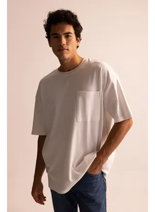 Man Oversize Fit Crew Neck Short Sleeve Knitted T-Shirt 
