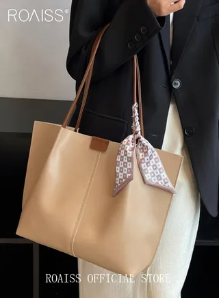 Women Single Shoulder Bag Stylish and Versatile Commuter Handheld Bag with Large Capacity and Silk Scarf Decoration 