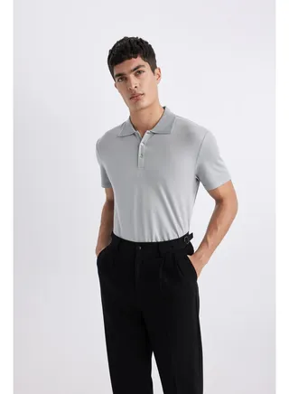 Man Smart Casual Slim Fit Polo Neck Short Sleeve Knitted Polo T-Shirt 