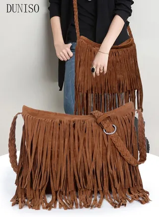 Suede Fringe Tassel Messenger Bag Women Hobo Shoulder Bags Crossbody Handbag Shopping Bag 