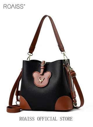 Bucket Bag New Fashion Color Contrast Portable Large Capacity Retro Shoulder Messenger Bag 
