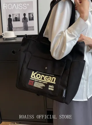 Large Capacity Shoulder Bag  Durable Macaron Color Scheme Smooth Zipper Solid Color Tote Bag 