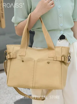 Large Capacity Shoulder Bag  Durable Macaron Color Scheme Smooth Zipper Solid Color Tote Bag 
