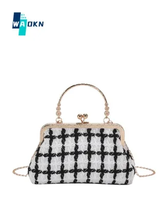 Korean Plaid Handbag Ladies New Trend Fashion Chain Messenger Bag Casual Small Square Bag 