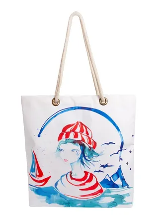 Anemoss Sailor Girl Beach Bag with Rope Handle and Inner Pocket 