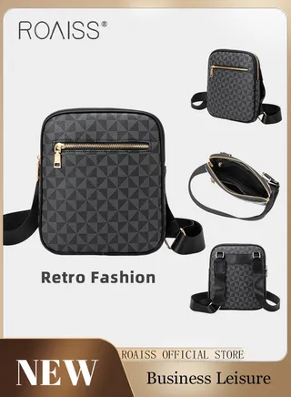 Minimalist Crossbody Bag for Men Vintage Geometric Print Shoulder Bags with Adjustable Strap Men's Multi-functional Trendy Versatile Splashproof Portable Square Bag for Business or Casual 