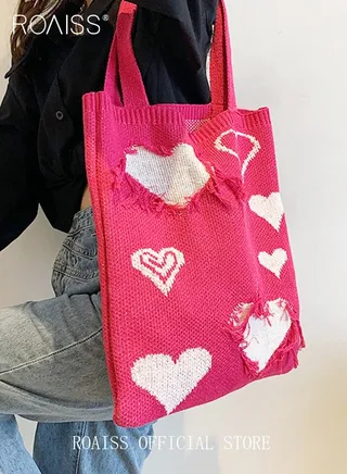 Women's Shoulder Bag Knitted Bag Cute Simple Tote Bag Commuter Bag Large Capacity 
