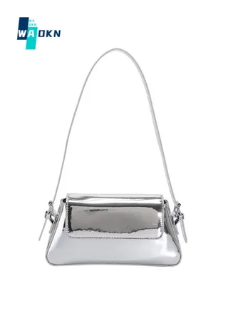 Women's European and American Style Glossy Shoulder Bag, Ladies Fashionable Patent Leather Stick Bag Underarm Bag Side Bag Sling Bag, Textured Handbag Carrying Bag Tote Bags(Silver) 