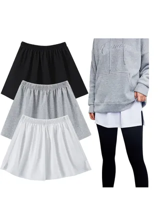 3 Pieces Adjustable Layering Fake Top Lower Sweep Skirt Half-Length Splitting Mini Skirt Hemline Shirt Extender for Women 