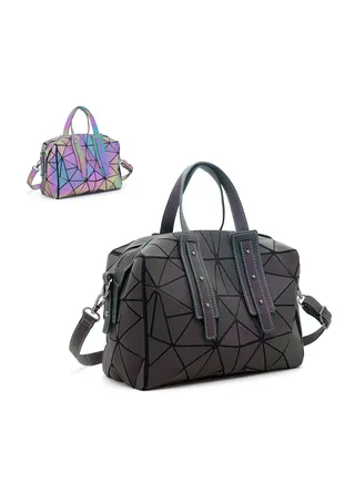 Stylish Geometric Diamond Check Handbag, Geometric Luminous Purse, Holographic Reflective Bag, Suitable for Women Girls Gift 