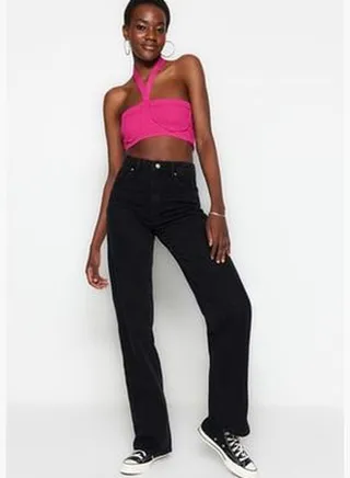 Black High Waist Wide Leg Jeans TWOSS23JE00068