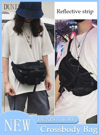 Compact Waist Bag with Reflective Strip for Men and Women Waterproof Crossbody Bag Multipurpose Chest Shoulder Bag with Buckle Everyday Carry Bag Sling Bag for Travel Work Sports 