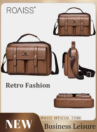 Men Business Leather Crossbody Bag Vertical Type Square Type Shoulder Bag Men Zipper Buckle Leather Messenger Bag Crossbody Shoulder Bag Vintage Handle Bags 