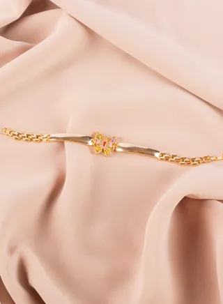 Chinese Gold Bracelet With Multi Colored Zirconic Butterfly 