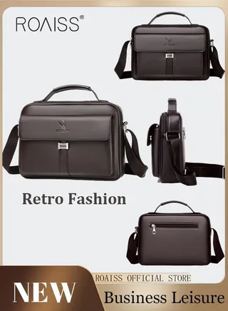 Men Business Leather Crossbody Bag Vertical Type Square Type Shoulder Bag Men Zipper Buckle Leather Messenger Bag Crossbody Shoulder Bag Vintage Handle Bags 