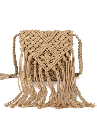 Boho Crossbody Bag for women tassel handmade shoulder bag Casual Beach Summer Beach Envelope Clutch Crochet Handmade Purse with Tassel 