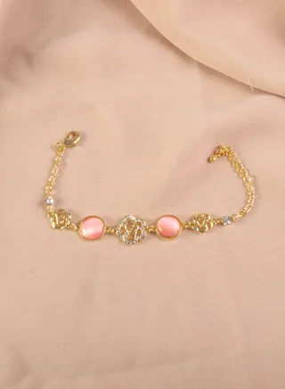 Platinum Bracelet Gold with Pink Stones & Zirconic Flower 