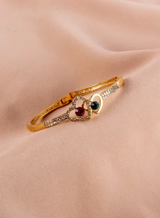 Platinum Multicolored Zirconic Heart Bracelet Gold 