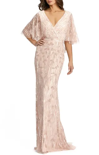 Sequin Flutter Sleeve Mermaid Gown
