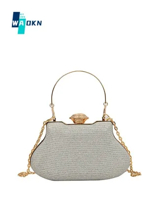 Women's Shiny Rhinestone Clutch, Ladies Banquet Bag Cosmetic Bag Tote Bag Handbag Clutch Bag, Fashion Chain Carrying Bag Sling Bag Side Bag for Party Dinner Wedding (Silver) 