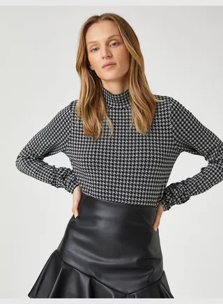 Shirred Long Sleeve Crew Neck