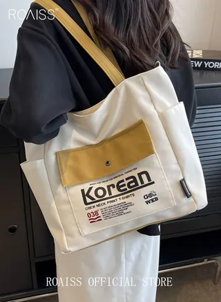 Large Capacity Shoulder Bag  Durable Macaron Color Scheme Smooth Zipper Solid Color Tote Bag 