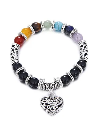 Heart Pattern Charm Beaded Bracelet 