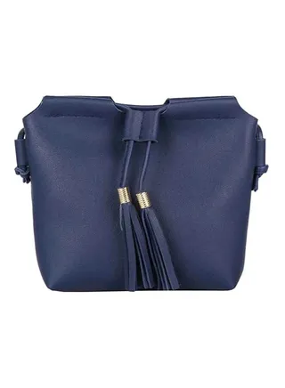 Leather Zippered Shoulder Bag Dark Blue 