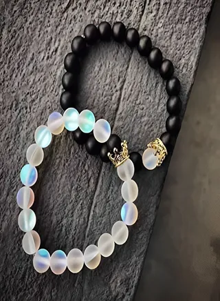 2 Pieces Matching Magnetic Bracelets (Black and baby blue) 