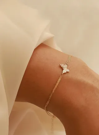 Dainty White Enamel Butterfly Bracelet - Silver 