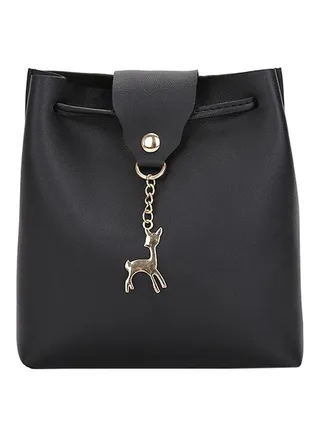 Deer Detailed Shoulder Bag Black 