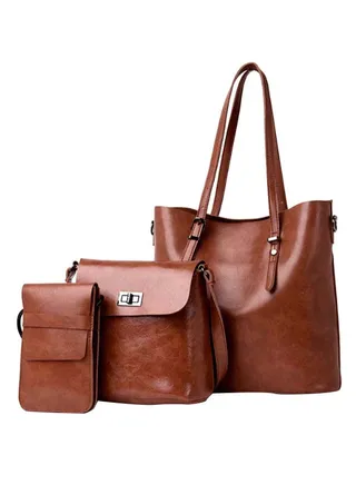 3-Piece Elegant Design Handbag For Women Set Brown 