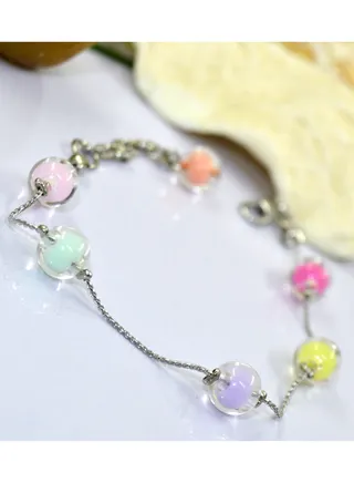 Colorful Acrylic & Nickel Chrome Chain Bracelet 