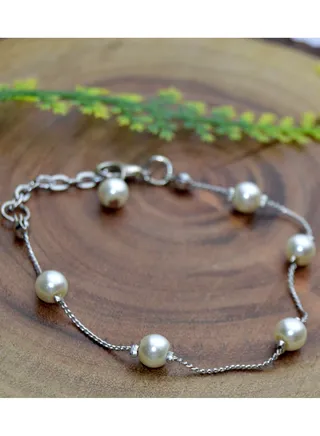 6ml Off-White Pearls & Nickel Chrome Chain Bracelet 