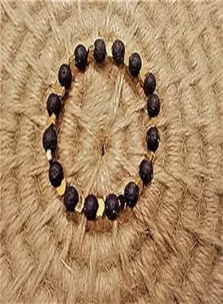 Unisex bracelet of black hollow beads with gold 2pcs 