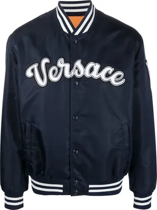 Blue Logo Patch Bomber Jacket