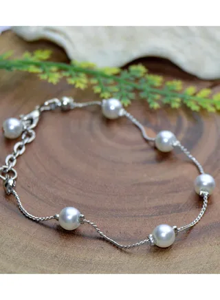 6ml White Pearls & Nickel Chrome Chain Bracelet 