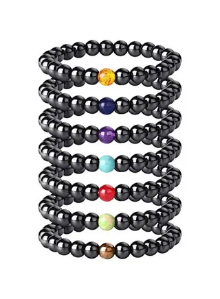 7-Piece Hematite Chakra Magnetic Therapy Bead Bracelet 