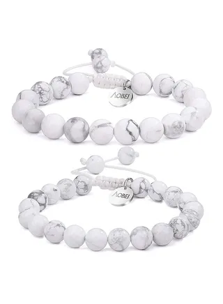 Gemstone Beaded Round Couple Macrame Adjustable Jewelry Bracelet 