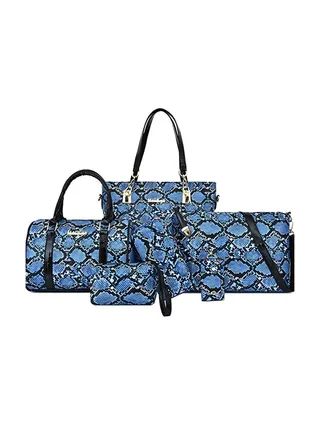 6-Piece European And American Style Snake Print Bag Set Blue 