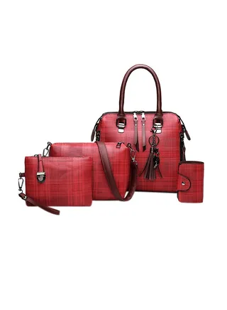 4 Piece Snake Pattern Composite Bag Set Red 