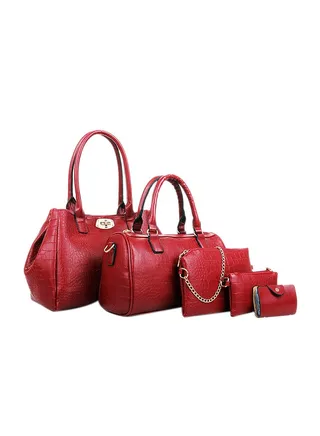 5-Piece Crocodile Pattern Bags Red 