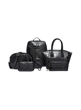 6 Piece Crocodile Pattern Composite Bag Set Black 