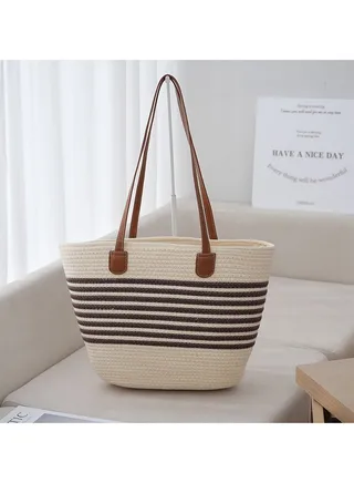 New Korean Striped Grass Woven Diagonal Cross Women's Bag 